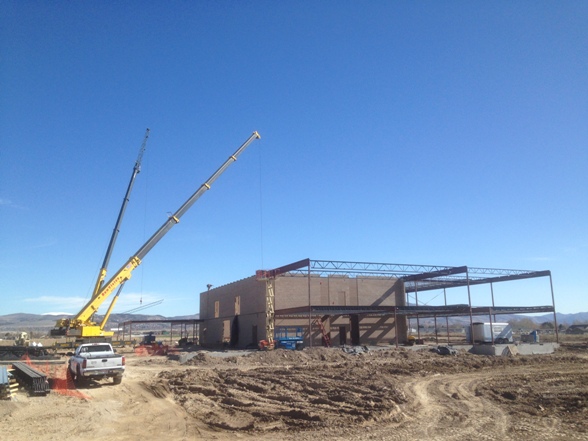 a prefabricated building being constructed